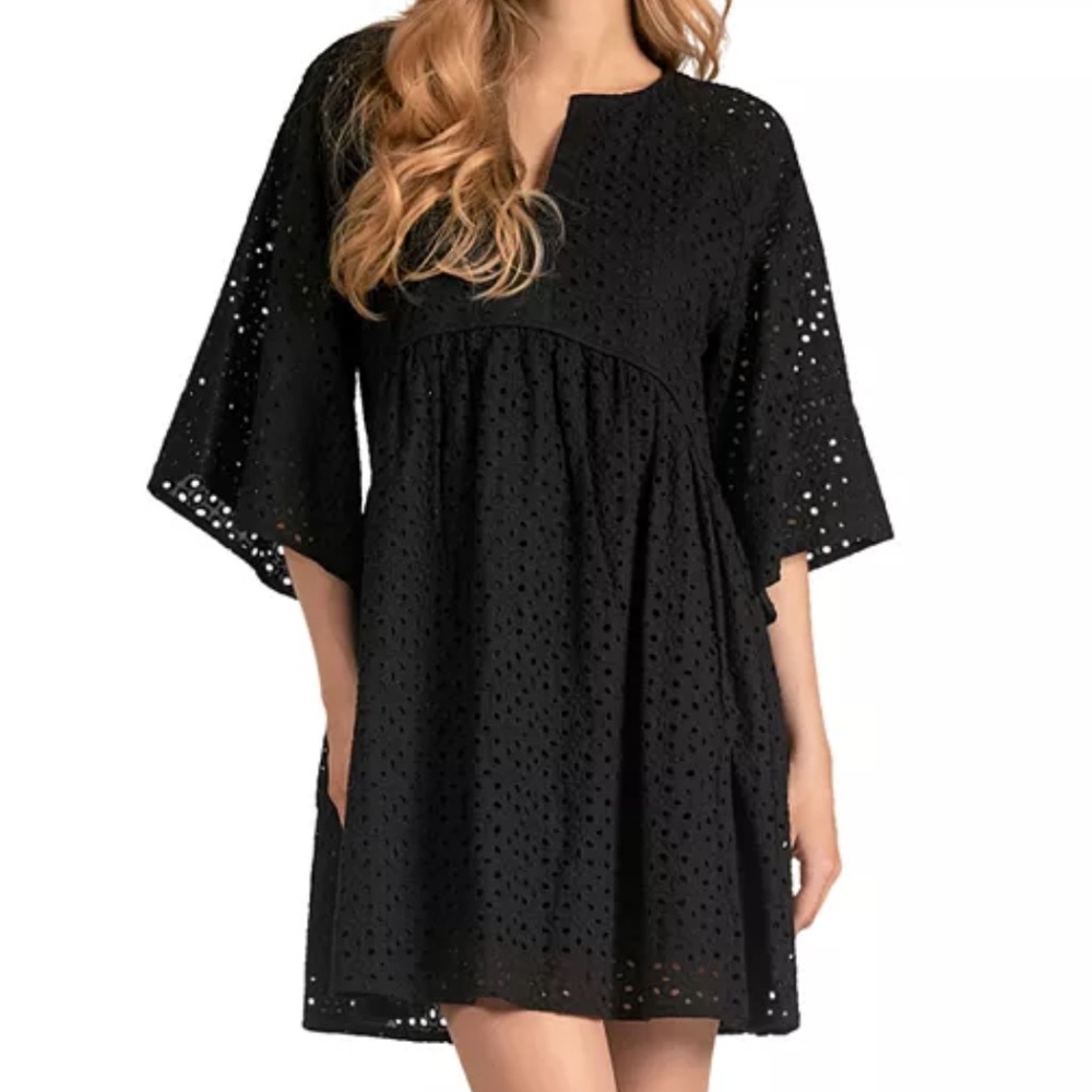 New Elan Elegant Black Eyelet Mini Dress